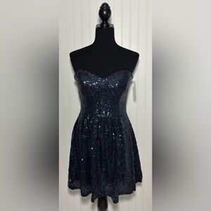 B. Smart Navy Blue Sequin Sweetheart Dress Mini Layered Sparkle Size 11/12 New